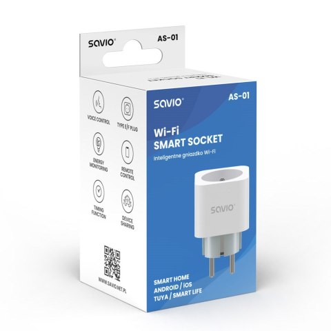SAVIO INTELIGENTNE GNIAZDKO WI-FI, 16A, TIMER, POMIAR ZUŻYCIA ENERGII, AS-01 SAVIO INTELIGENTNE GNIAZDKO WI-FI, 16A, TIMER, POMIAR ZUŻYCIA ENERGII, AS-01