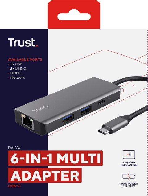 Multi-Port Adapter Trust DALYX 6-IN-1 USB-C Silver Multi-Port Adapter Trust DALYX 6-IN-1 USB-C Silver