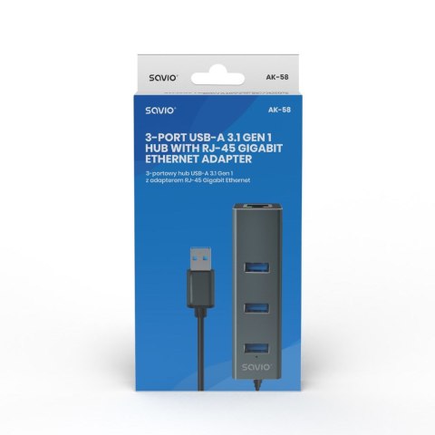 SAVIO AK-58 3-PORTOWY HUB USB-A Z ADAPTEREM RJ-45 SAVIO AK-58 3-PORTOWY HUB USB-A Z ADAPTEREM RJ-45