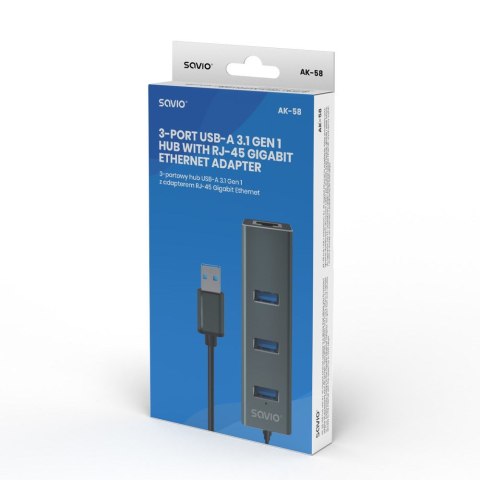 SAVIO AK-58 3-PORTOWY HUB USB-A Z ADAPTEREM RJ-45 SAVIO AK-58 3-PORTOWY HUB USB-A Z ADAPTEREM RJ-45