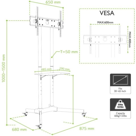 TECHLY STOJAK MOBILNY TV LED/LCD 30-65 CALI 60KG 1 TECHLY STOJAK MOBILNY TV LED/LCD 30-65 CALI 60KG 1