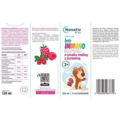 Novativ Kids Beta Immuno płyn na odporność 120ml Novativ Kids Beta Immuno płyn na odporność 120ml