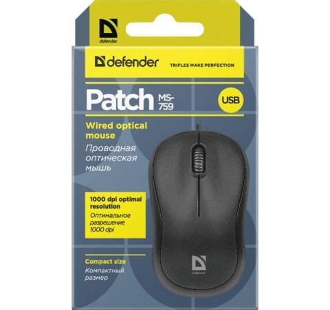 DEFENDER MYSZ PATCH MS-759 OPTICAL 1000DPI 3P CZARNA 52759 DEFENDER MYSZ PATCH MS-759 OPTICAL 1000DPI 3P CZARNA 52759