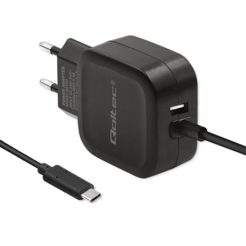 Ładowarka Qoltec 50190 (3400 mA; 17W; USB, USB typ C) Ładowarka Qoltec 50190 (3400 mA; 17W; USB, USB typ C)