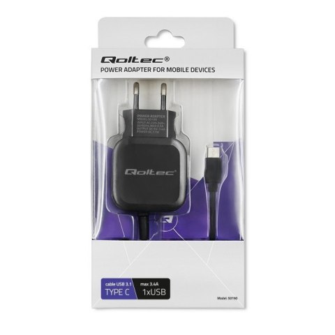 Ładowarka Qoltec 50190 (3400 mA; 17W; USB, USB typ C) Ładowarka Qoltec 50190 (3400 mA; 17W; USB, USB typ C)
