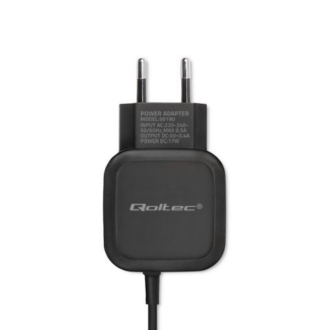Ładowarka Qoltec 50190 (3400 mA; 17W; USB, USB typ C) Ładowarka Qoltec 50190 (3400 mA; 17W; USB, USB typ C)