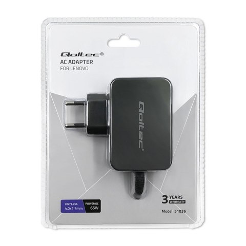 QOLTEC ZASILACZ DO LENOVO 65W | 20V | 3.25A | 4.0*1.7 QOLTEC ZASILACZ DO LENOVO 65W | 20V | 3.25A | 4.0*1.7