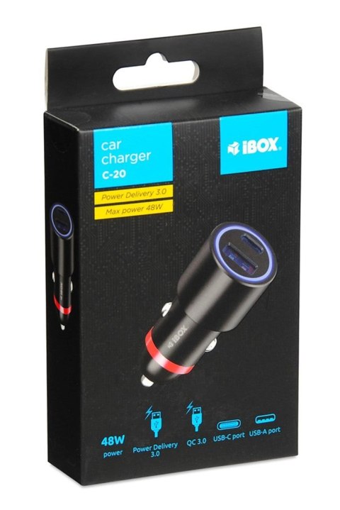 ŁADOWARKA SAMOCHODOWA I-BOX C-20 USB C+A 48W ŁADOWARKA SAMOCHODOWA I-BOX C-20 USB C+A 48W