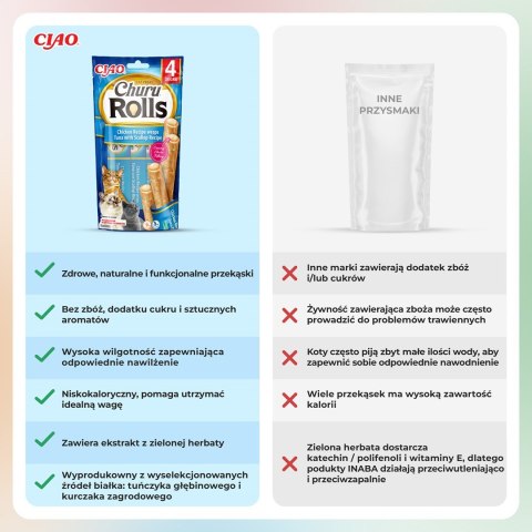 INABA Churu Rolls Tuńczyk z przegrzebkami - przysmak dla kota - 4x10 g INABA Churu Rolls Tuńczyk z przegrzebkami - przysmak dla kota - 4x10 g