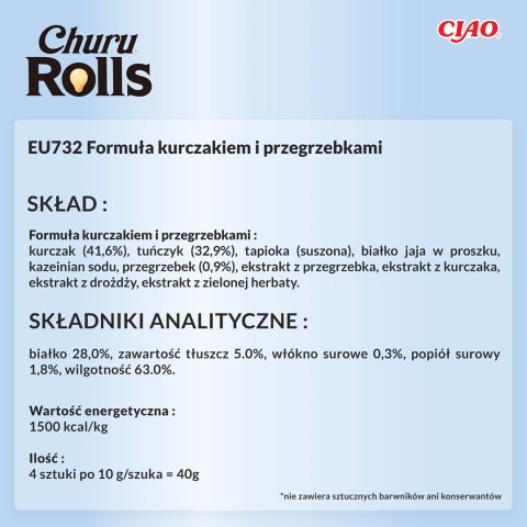 INABA Churu Rolls Tuńczyk z przegrzebkami - przysmak dla kota - 4x10 g INABA Churu Rolls Tuńczyk z przegrzebkami - przysmak dla kota - 4x10 g