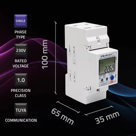 QOLTEC LICZNIK ENERGII JEDNOFAZOWY ELEKTRONICZNY NA SZYNĘ DIN | 230V | LCD | WI-FI QOLTEC LICZNIK ENERGII JEDNOFAZOWY ELEKTRONICZNY NA SZYNĘ DIN | 230V | LCD | WI-FI
