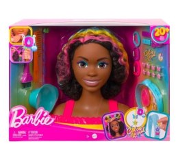 Barbie głowa do stylizacji neonowa tęcza kręcone włosy