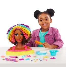 Barbie głowa do stylizacji neonowa tęcza kręcone włosy