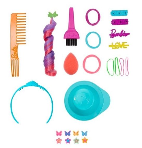 Barbie głowa do stylizacji neonowa tęcza kręcone włosy Barbie głowa do stylizacji neonowa tęcza kręcone włosy