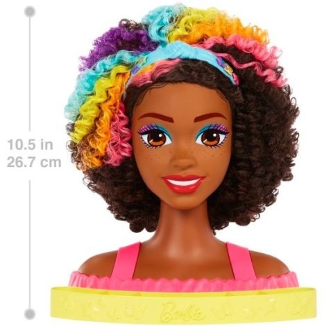 Barbie głowa do stylizacji neonowa tęcza kręcone włosy Barbie głowa do stylizacji neonowa tęcza kręcone włosy
