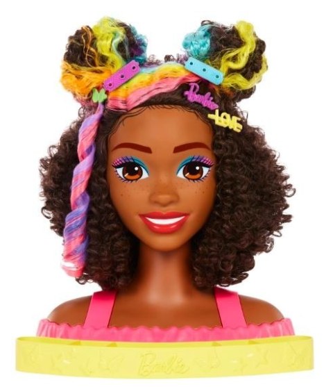 Barbie głowa do stylizacji neonowa tęcza kręcone włosy Barbie głowa do stylizacji neonowa tęcza kręcone włosy
