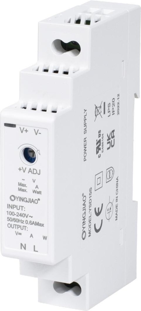 ZASILACZ IMPULSOWY NA SZYNĘ DIN YINGJIAO YSD15S-2400630 24V/15W/0,63A ZASILACZ IMPULSOWY NA SZYNĘ DIN YINGJIAO YSD15S-2400630 24V/15W/0,63A