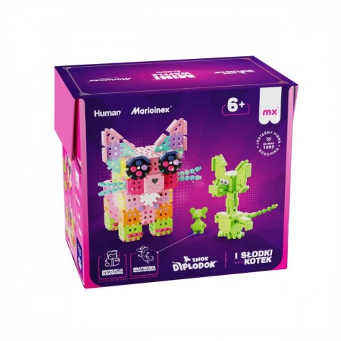 Klocki mini waffle - diplodok i kotek 280 elementów Klocki mini waffle - diplodok i kotek 280 elementów
