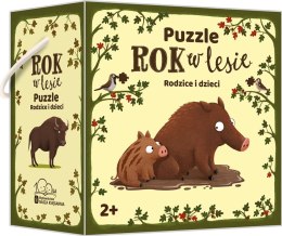 Puzzle rok w lesie. rodzice i dzieci