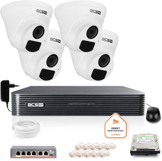 Zestaw monitoringu IP BCS Basic 4x Kamera BCS-B-EIP15FR3(2.0) Rejestrator z dyskiem 2TB