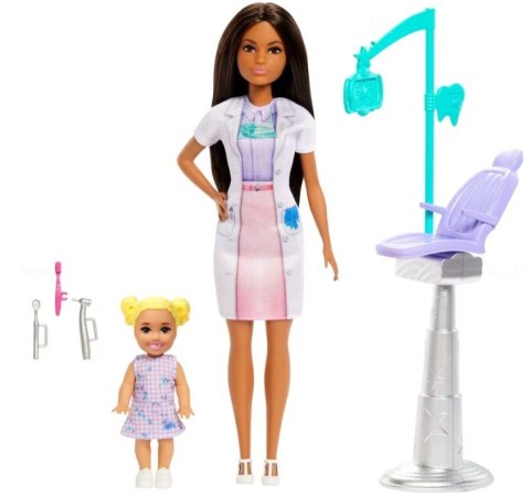 Lalka barbie lekarz dentystka z pacjentem ciemne włosy Lalka barbie lekarz dentystka z pacjentem ciemne włosy