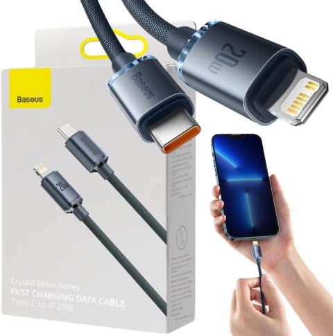 KABEL USB-C / Lightning iPhone Baseus Crystal CAJY000201 1.2m 20W PD Quick Charging CZARNY W OPLOCIE PREMIUM KABEL USB-C / Lightning iPhone Baseus Crystal CAJY000201 1.2m 20W PD Quick Charging CZARNY W OPLOCIE PREMIUM