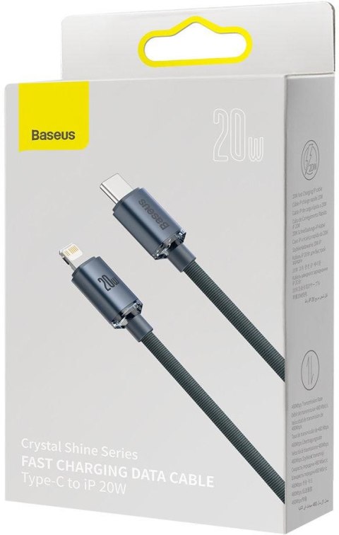 KABEL USB-C / Lightning iPhone Baseus Crystal CAJY000201 1.2m 20W PD Quick Charging CZARNY W OPLOCIE PREMIUM KABEL USB-C / Lightning iPhone Baseus Crystal CAJY000201 1.2m 20W PD Quick Charging CZARNY W OPLOCIE PREMIUM