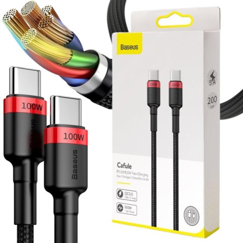 KABEL USB-C / USB-C Baseus Cafule CATKLF-AL91 200cm 100W 5A PD 2.0 QC 3.0 CZARNY W OPLOCIE KABEL USB-C / USB-C Baseus Cafule CATKLF-AL91 200cm 100W 5A PD 2.0 QC 3.0 CZARNY W OPLOCIE
