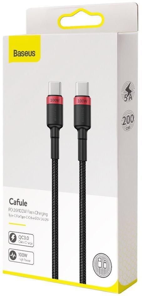 KABEL USB-C / USB-C Baseus Cafule CATKLF-AL91 200cm 100W 5A PD 2.0 QC 3.0 CZARNY W OPLOCIE KABEL USB-C / USB-C Baseus Cafule CATKLF-AL91 200cm 100W 5A PD 2.0 QC 3.0 CZARNY W OPLOCIE