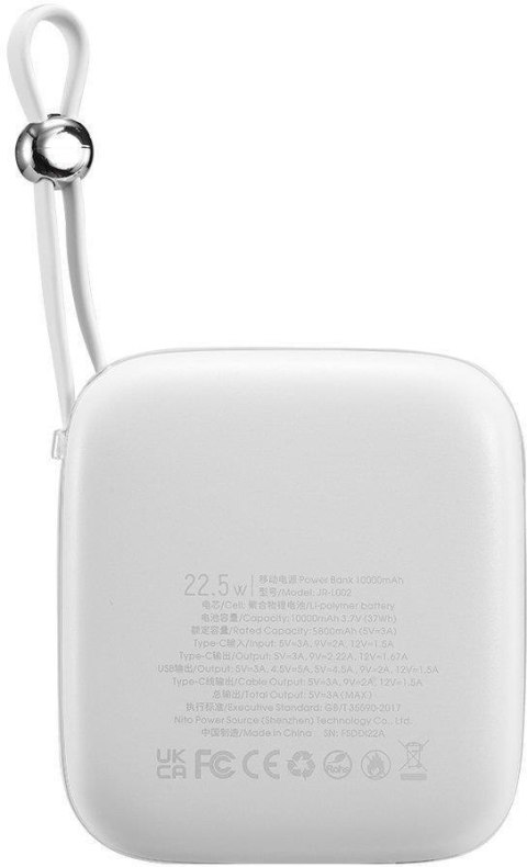 Powerbank Joyroom Jelly Series JR-L002 10000mAh 22.5W PD QC z kablem 1x USB-A 1x USB-C biały Powerbank Joyroom Jelly Series JR-L002 10000mAh 22.5W PD QC z kablem 1x USB-A 1x USB-C biały