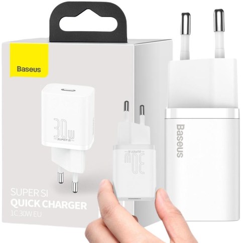 ŁADOWARKA SIECIOWA Baseus Super Si Quick Charger 1C CSUP-J02 30W 1x USB-C PD 3.0 QC 3.0 BIAŁA ŁADOWARKA SIECIOWA Baseus Super Si Quick Charger 1C CSUP-J02 30W 1x USB-C PD 3.0 QC 3.0 BIAŁA