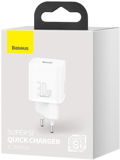ŁADOWARKA SIECIOWA Baseus Super Si Quick Charger 1C CSUP-J02 30W 1x USB-C PD 3.0 QC 3.0 BIAŁA ŁADOWARKA SIECIOWA Baseus Super Si Quick Charger 1C CSUP-J02 30W 1x USB-C PD 3.0 QC 3.0 BIAŁA