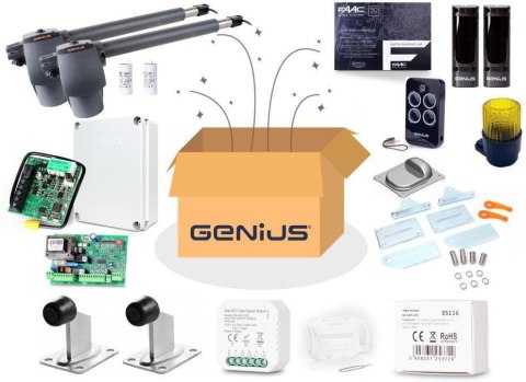 Zestaw Genius G-Bat 400 do bram 8m dwuskrzydłowych (lampa + stopka + odboje + moduł Wi-Fi) Zestaw Genius G-Bat 400 do bram 8m dwuskrzydłowych (lampa + stopka + odboje + moduł Wi-Fi)