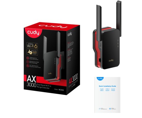 UNIWERSALNY WZMACNIACZ SIECI BEZPRZEWODOWEJ RE3000 Wi-Fi 6 2.4 GHz, 5 GHz CUDY UNIWERSALNY WZMACNIACZ SIECI BEZPRZEWODOWEJ RE3000 Wi-Fi 6 2.4 GHz, 5 GHz CUDY