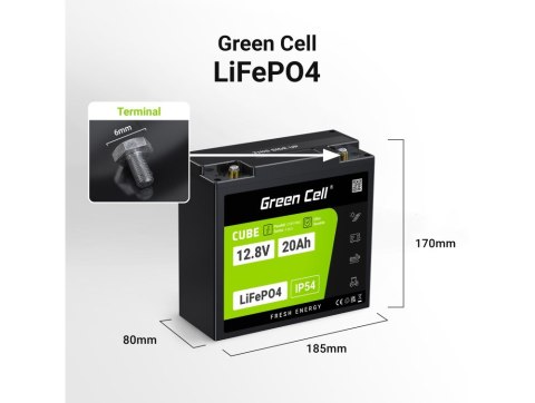 GREEN CELL AKUMULATOR LIFEPO4 CUBE 20AH 12V/12.8V 256WH LFPGC12V20AH GREEN CELL AKUMULATOR LIFEPO4 CUBE 20AH 12V/12.8V 256WH LFPGC12V20AH