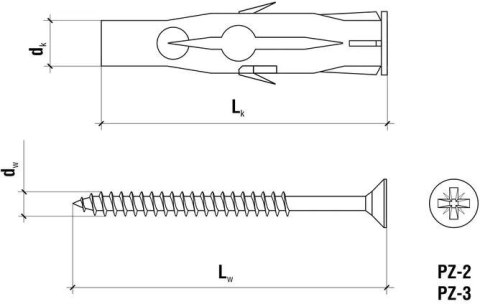 KOŁEK UNIWERSALNY RU-08060 8,0x50mm Z WKRĘTEM Z ŁBEM STOŻKOWYM 4,5x60mm 100szt. KOŁEK UNIWERSALNY RU-08060 8,0x50mm Z WKRĘTEM Z ŁBEM STOŻKOWYM 4,5x60mm 100szt.