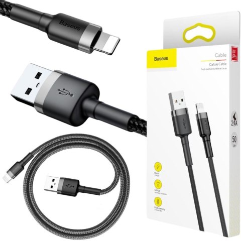 KABEL USB-A / Lightning iPhone Baseus Cafule CALKLF-AG1 50cm Apple 2.4A CZARNO-SZARY W OPLOCIE KABEL USB-A / Lightning iPhone Baseus Cafule CALKLF-AG1 50cm Apple 2.4A CZARNO-SZARY W OPLOCIE