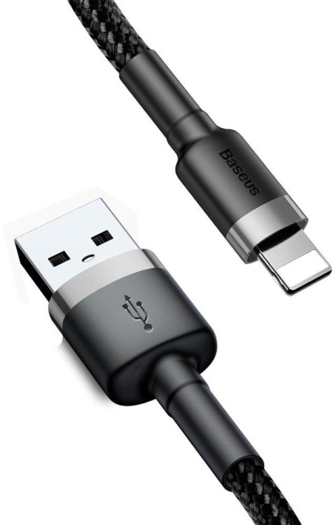 KABEL USB-A / Lightning iPhone Baseus Cafule CALKLF-CG1 200cm Apple 1.5A CZARNO-SZARY W OPLOCIE KABEL USB-A / Lightning iPhone Baseus Cafule CALKLF-CG1 200cm Apple 1.5A CZARNO-SZARY W OPLOCIE