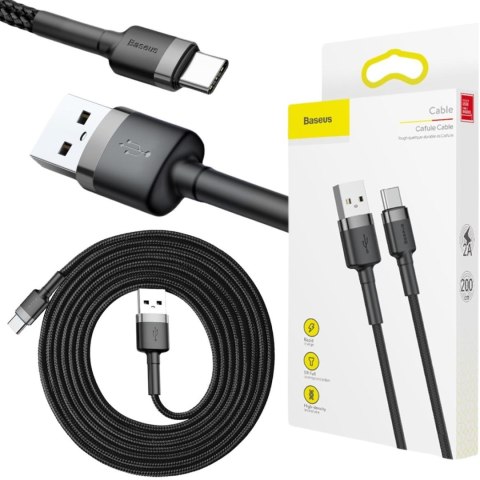 KABEL USB-A / USB-C Baseus Cafule CATKLF-CG1 200cm 2A QC 3.0 CZARNO-SZARY W NYLONOWYM OPLOCIE KABEL USB-A / USB-C Baseus Cafule CATKLF-CG1 200cm 2A QC 3.0 CZARNO-SZARY W NYLONOWYM OPLOCIE