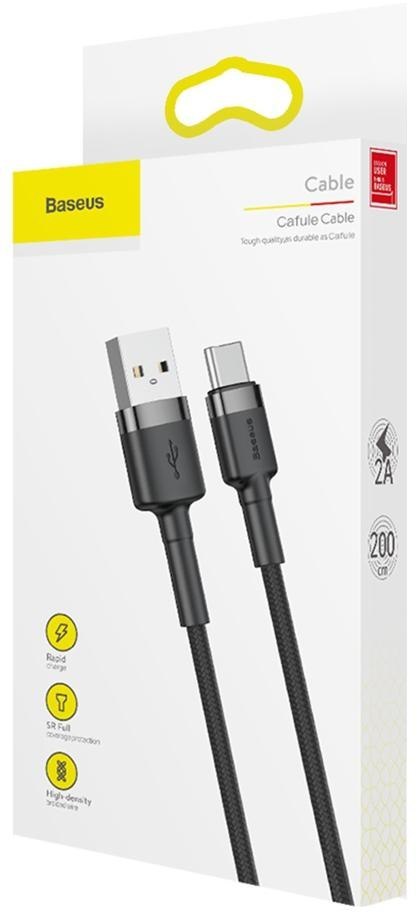 KABEL USB-A / USB-C Baseus Cafule CATKLF-CG1 200cm 2A QC 3.0 CZARNO-SZARY W NYLONOWYM OPLOCIE KABEL USB-A / USB-C Baseus Cafule CATKLF-CG1 200cm 2A QC 3.0 CZARNO-SZARY W NYLONOWYM OPLOCIE
