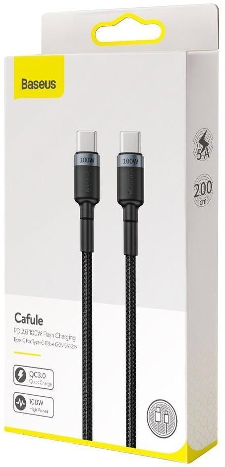 KABEL USB-C / USB-C Baseus Cafule CATKLF-ALG1 200cm 100W 5A PD 2.0 QC 3.0 CZARNO-SZARY W OPLOCIE KABEL USB-C / USB-C Baseus Cafule CATKLF-ALG1 200cm 100W 5A PD 2.0 QC 3.0 CZARNO-SZARY W OPLOCIE