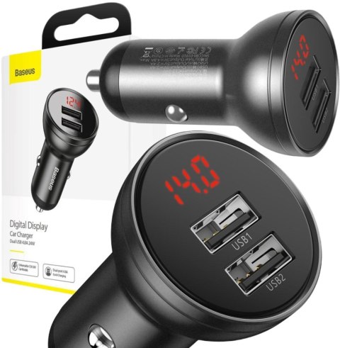 ŁADOWARKA SAMOCHODOWA Baseus Digital Display CCBX-0G 24W 4.8A 2x USB-A CZARNA ŁADOWARKA SAMOCHODOWA Baseus Digital Display CCBX-0G 24W 4.8A 2x USB-A CZARNA