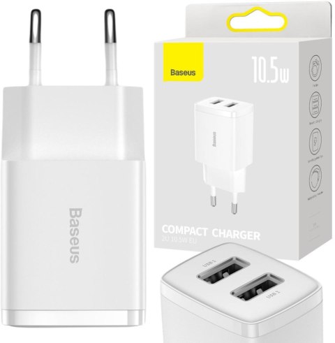 ŁADOWARKA SIECIOWA Baseus Compact Charger CCXJ010202 10.5W 2x USB-A BIAŁA ŁADOWARKA SIECIOWA Baseus Compact Charger CCXJ010202 10.5W 2x USB-A BIAŁA