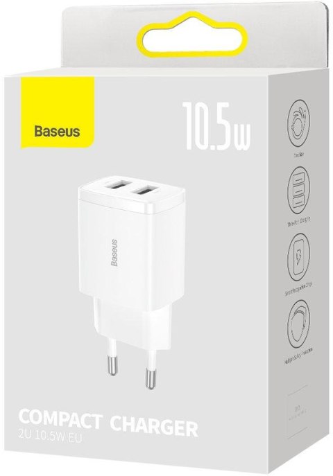 ŁADOWARKA SIECIOWA Baseus Compact Charger CCXJ010202 10.5W 2x USB-A BIAŁA ŁADOWARKA SIECIOWA Baseus Compact Charger CCXJ010202 10.5W 2x USB-A BIAŁA
