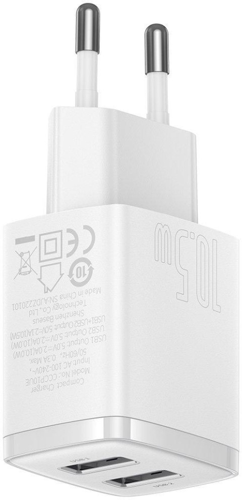 ŁADOWARKA SIECIOWA Baseus Compact Charger CCXJ010202 10.5W 2x USB-A BIAŁA ŁADOWARKA SIECIOWA Baseus Compact Charger CCXJ010202 10.5W 2x USB-A BIAŁA