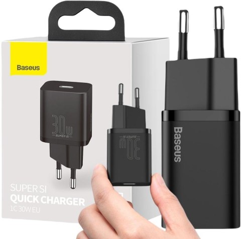 ŁADOWARKA SIECIOWA Baseus Super Si Quick Charger 1C CCSUP-J01 30W 1x USB-C PD 3.0 QC 3.0 CZARNA ŁADOWARKA SIECIOWA Baseus Super Si Quick Charger 1C CCSUP-J01 30W 1x USB-C PD 3.0 QC 3.0 CZARNA