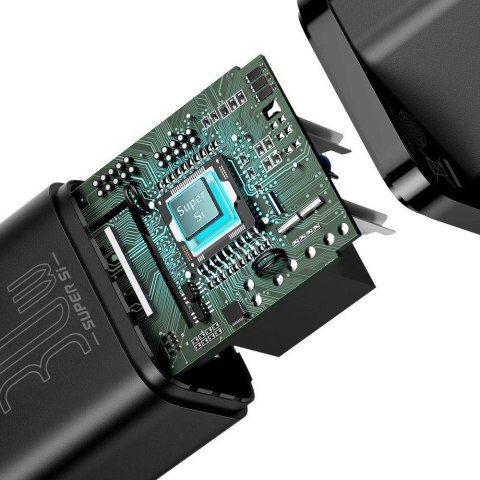 ŁADOWARKA SIECIOWA Baseus Super Si Quick Charger 1C CCSUP-J01 30W 1x USB-C PD 3.0 QC 3.0 CZARNA ŁADOWARKA SIECIOWA Baseus Super Si Quick Charger 1C CCSUP-J01 30W 1x USB-C PD 3.0 QC 3.0 CZARNA