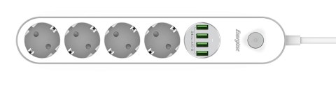 LISTWA ZASILAJĄCA Z WYŁĄCZNIKIEM Energizer 4x SCHUKO 4x USB-A 2500W 10A KABEL 2M LISTWA ZASILAJĄCA Z WYŁĄCZNIKIEM Energizer 4x SCHUKO 4x USB-A 2500W 10A KABEL 2M