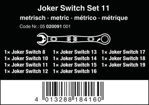 ZESTAW KLUCZY PŁASKO-OCZKOWYCH 6001 JOKER SWITCH 11SZT. ZESTAW KLUCZY PŁASKO-OCZKOWYCH 6001 JOKER SWITCH 11SZT.