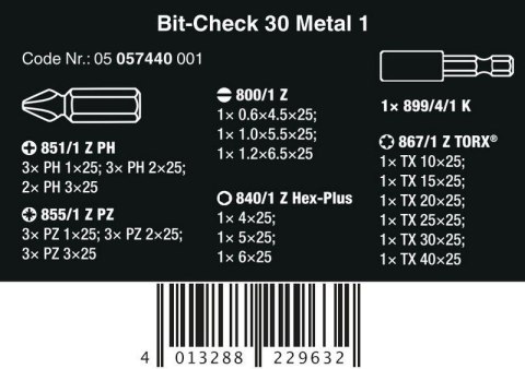 ZESTAW BITÓW BIT-CHECK 30 METAL 1 SB, 30 CZ. ZESTAW BITÓW BIT-CHECK 30 METAL 1 SB, 30 CZ.